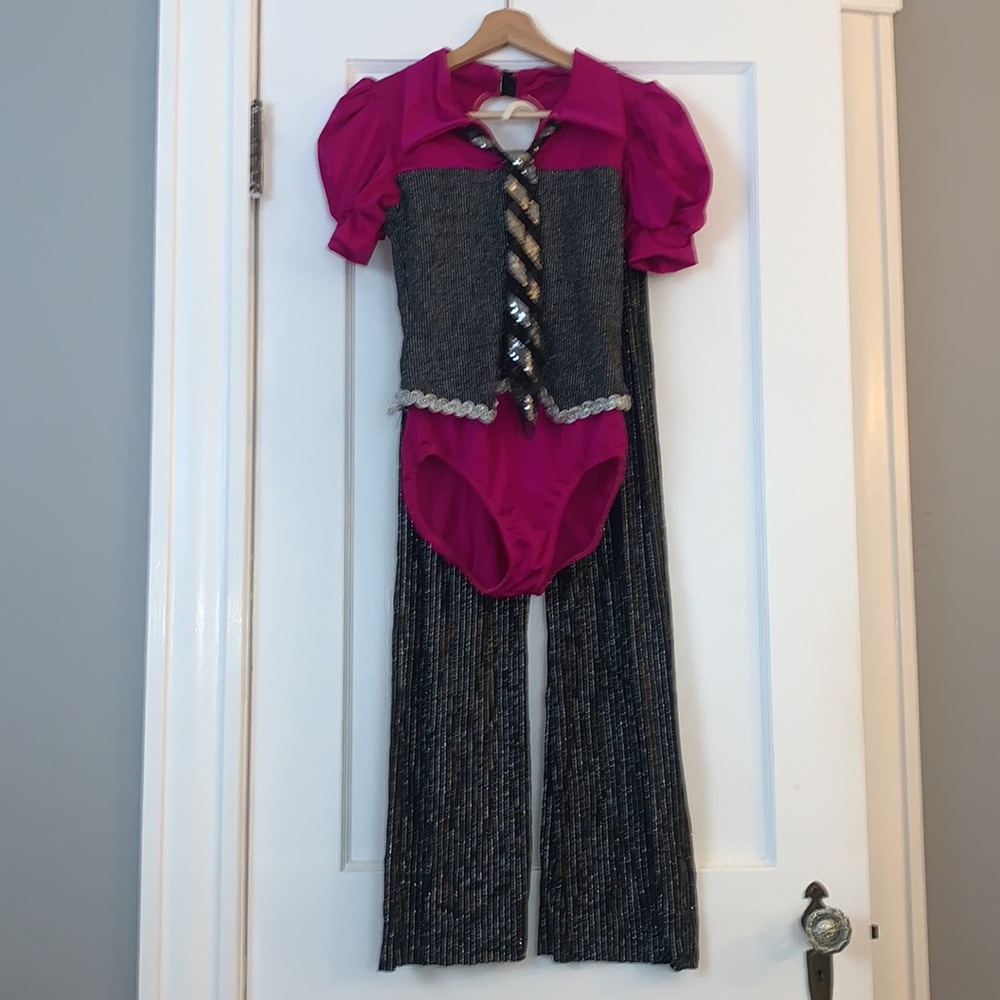 Dansco SA Magenta & Black Dance Costume Leotard and Pants EUC Small